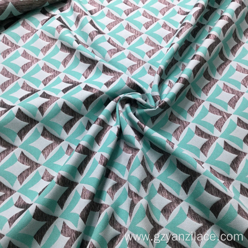 Blue Satin Geometric Jacquard Fabric